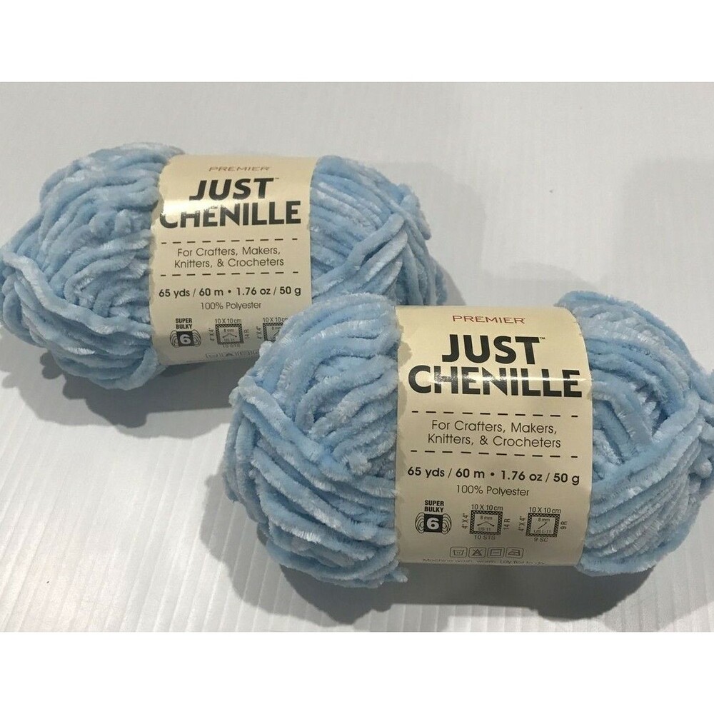 Just Chenille Premier Yarn Baby Blue 65yds Super Soft Lot of 2 Rolls